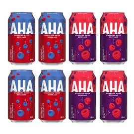 TRENDNSAVE AHA Sparkling Water - Calorie Free, Sweeteners Free, Natural Flavor - Pack of 8 (4 Cans of Blueberry Pomegranate, 4 Cans of Raspberry Acai) 2 Flavors, 12 fl. oz Cans - Shipped from Canada