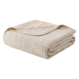 Yoofoss Muslin Blanket 100% Organic Cotton Throw Large 50" x 60" for Bed Couch Summer Gauze Blanket for Adults Lightweight and Breathable Apricot White