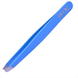 Irix London Professional Slanted Tweezers - Precision Eyebrow and Facial Hair Plucking - Silver Tipped (Blue Color)