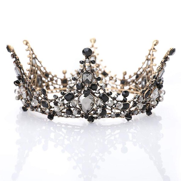 Leiothrix Bride Wedding Crowns and Tiaras Baroque Bridal Queen Hair Jewelry Black for Women Bridesmaid