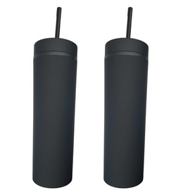Pack Of 2 Durable 16 oz Tumbler, Drinking Cup with straw, Insulated drinking bottle, Water Bottles, for indoor or outdoor use (Black)