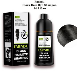 FARNDU Hair Dye 3-in-1 Shampoo Haircare, Cover Gray Hairs, 10 Mins Hair Coloring, Plant Extracts, Long Lasting, Mild, Moisture (400 mL):_Farndu-Black Hair Dye Shampoo- 14.1 fl.oz
