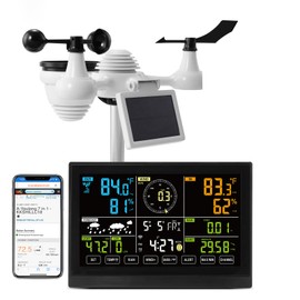 Happybuy 7-in-1 Wi-Fi Weather Station, 7.5" Color Display, Indoor/Outdoor Home Weather Station with Solar Wireless Sensor, Alarm Alerts for Temperature, Humidity