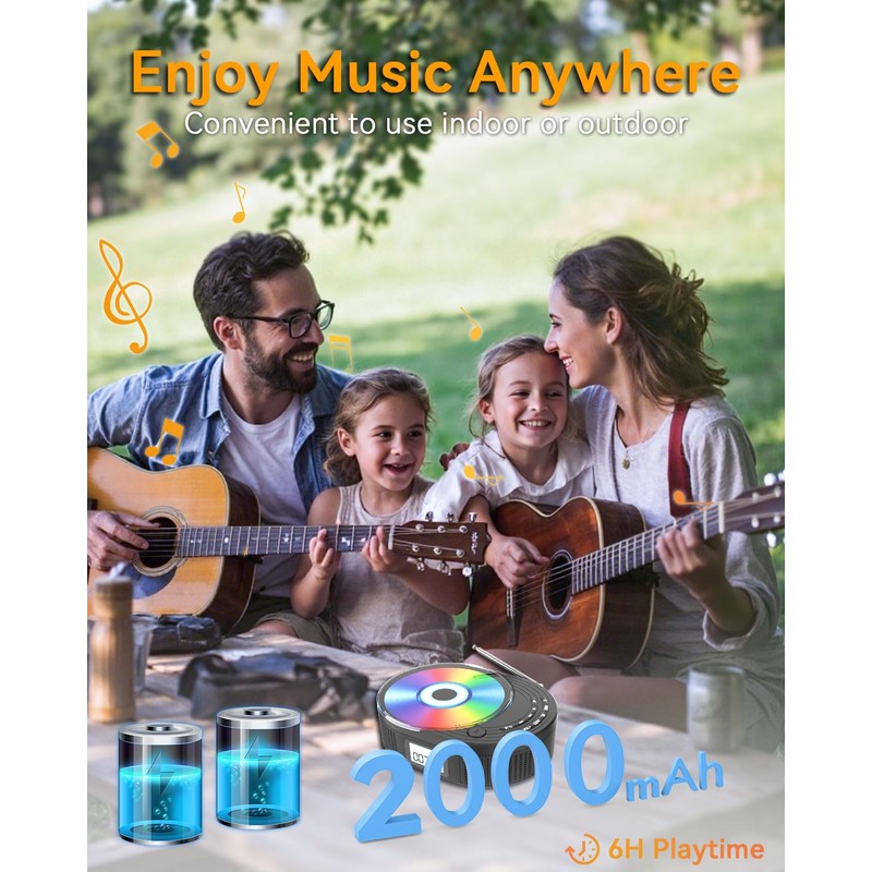 MONODEAL Portable CD Player Boombox with 2 * 3W Speakers,