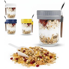 Le Serenity 4 Pack Overnight Oats Jars, 16 Oz Oats Containers with Lids & Spoons, Ideal for Oatmeal, Cereal, Yogurt, Protein Easy to Clean