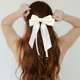 White Hair Bows Women Bow Hair Clips Silky Satin Clips Cute Hair Bow French Hair Band Bow Long Tail Bows Wedding Clip Bow Knot Hair Accessories Red Black Pink