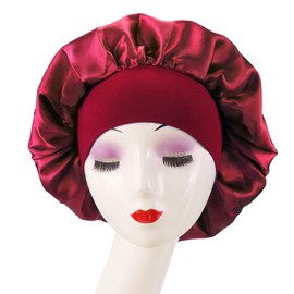 TOPTIE Satin Silky Sleep Bonnet Cap with Premium Wide Elastic Band Headwrap for Natural Curly Hair-Black