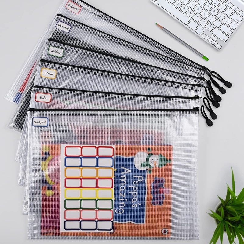 Mesh Zipper Pouch, 6PCS Waterproof Plastic Mesh Zipper Bag, A3