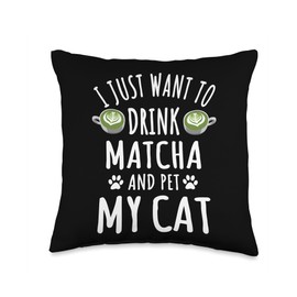 Matcha Design Love Green Tea Japan Cute Lover Outfit Cats Owner Love Matcha Throw Pillow, 16x16, Multicolor