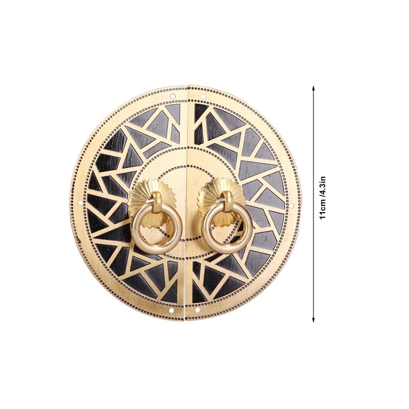 Chinese Antique Cabinet Handle Brass Circular Plaid Bookcase Knob for