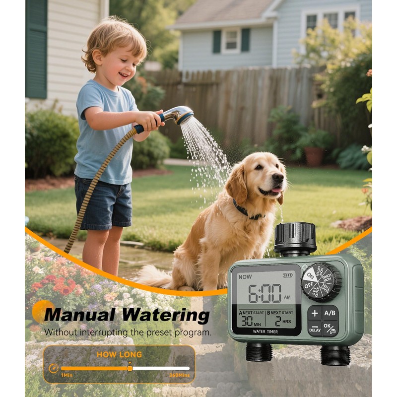 Kenkor Sprinkler Timer 2 Zone, Water Timers for Garden Hose,
