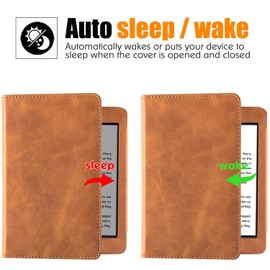 BOZHUORUI Stand Case for Kobo Clara Colour/BW / 2E eReader - Premium PU Leather Smart Folio Protective Cover with Hand Strap & Auto Sleep/Wake (Business Brown)
