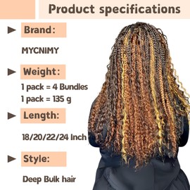 Deep Wave Bulk Braiding Hair for Boho Braids No Weft Curly 4 Bundles 135g Wet and Wavy Faux Braiding Hair Extensions 20 inch Water Wave,(P1B/BUG/27/30 20inch)