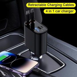 4 in 1 Fast Charging Car Charger 60W - Retractable Car Charger -Type C and 8-Pin