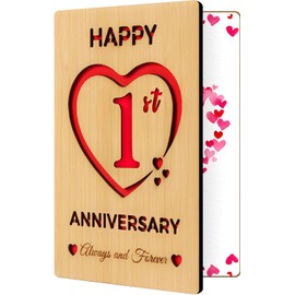 Vovocas Happy 1st Wedding Anniversary Card Gifts for Husband Wife, Wooden 1st Paper Anniversary Card for Him Her, Always and Forever 1 year First Wood Wedding Greeting Cards for Men Women
