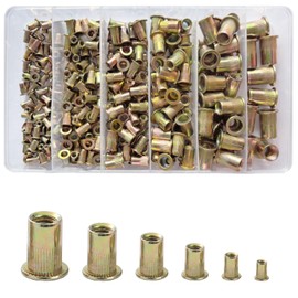 Ymaiss Rivet Nut Assortment Kit,280pcs Mixed Metric Zinc Plated Carbon Steel Rivet Nut Flat Head Threaded Insert Nutsert Rivnut-6Sizes:M3 M4 M5 M6 M8 M10