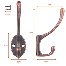 Newaner Pack of 12 Coat Hooks, Vintage Coat Hooks, Gooseneck Hooks, Metal Wall Hooks with 24 Screws, for Bedroom, Coat, Hat, Hook, Bathroom, Kitchen (Red Bronze)