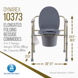 Dynarex Elongated Folding Bedside Commode is a 3 in 1 Portable Toilet with an Elongated Seat, Use Free Standing or with an Existing Toilet to Raise Height, Grey, 1 Elongated Folding Bedside Commode