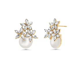 18K Gold Plated Small Dainty Pearl Studs Huggie Earrings with Cubic Zirconia for Women by SNGIA, Wedding Bridesmaid Trendy Stud Earrings Gifts.