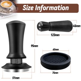 Coffee Espresso Tamper 51mm with WDT Tool Calibrated Spring Loaded, Coffee Tamper with Silicone Tamper Mat,Black Espresso Distribution Tool,Stainless Steel Base Tamper for Espresso Coffee Machine