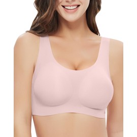 Falorda Pullover Wireless Bras for Women, Seamless Full Coverage Comfortable U Neck No Underwire T-Shirt Bra (Pink,Medium)