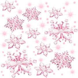 Boao 35 Pieces Acrylic Crystal Snowflakes Ornaments Xmas Tree Pendant DIY Winter Snowflake Snow Theme Decoration (Clear Light Pink)