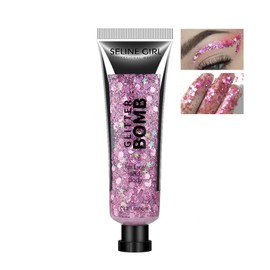 SELINE GIRL Face Glitter Gel, Hair Shimmer with Sticky Gel, Glitter for Hair DIY and Nails, Face Shimmer Makeup for Kids and Women, Cosmetic Shimmer for Festivals Concerts and Parties #Pink