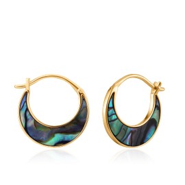 ANIA HAIE 925 Sterling Silver Abalone Crescent Moon Leverback Statement Hoop Earrings, Gold Plated