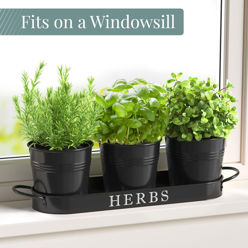 Barnyard Designs Indoor Herb Garden Planter Set with Tray, Metal