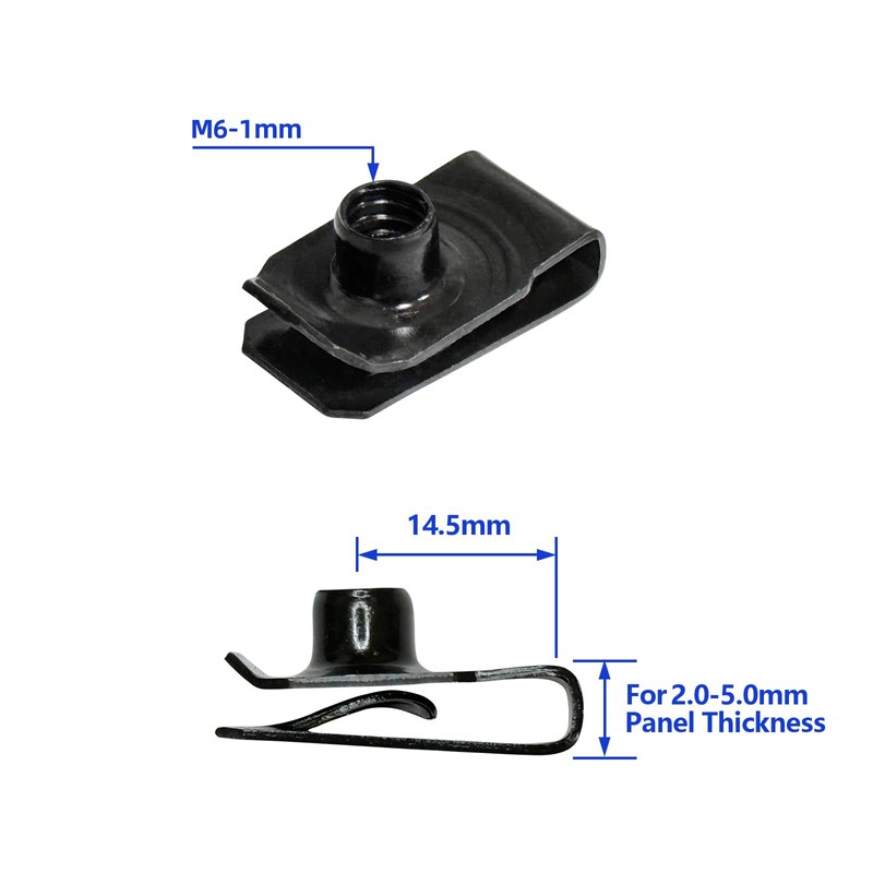 M6 Black U-Style Clip-On Nut, U-Type Carbon Steel Regular Extruded