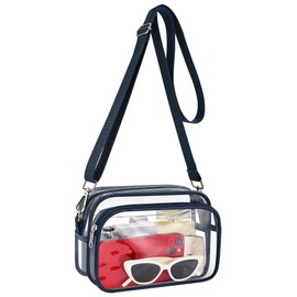 Paxiland Clear Bag for Stadium Events Clear Purse with Front Pocket Small Clear Messenger Bag for Sporting Events Concert and Travel - Navy