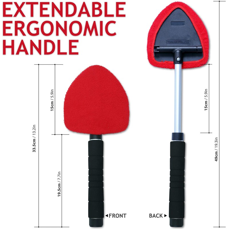 TAKAVU Windshield Window Cleaner Tool, Extendable Long-Reach Handle, Unique Pivoting