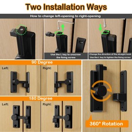 Barn Door Lock Latch - 90 & 180 Degree Heavy Duty Barn Door Latch Slide Lock - Lock Flip Gate Latch for Door Bathroom Garage Bedroom Shed Cabinet Barn Home Security Sliding Door Lock (Black)