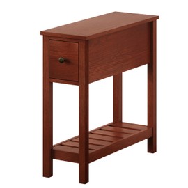 ChooChoo Narrow End Table, Small Side Table for Small Spaces, Slim End Table with Drawer, Narrow Nightstand Bedside Table for Living Room Bedroom, Cherry Brown, 2 Pack