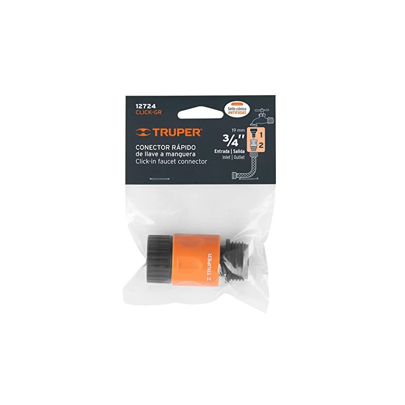 Truper CLICK-GR, Conector rápido, grifo-manguera, 3/4"