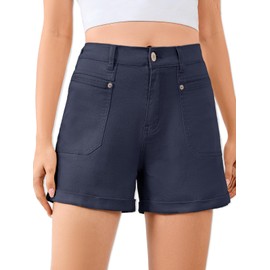 Rasutina Womens Navy Blue Jean Shorts High Waist Denim Shorts for Women Chino Cargo Shorts Women Summer Hot Shorts Medium