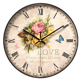 NUOVO 12 Inch Vintage Flower Wall Clock Garden Wall Clock Rustic Country Retro Style Wall Clock Decorative Accurate Easy to Read Wall Clock for Living Room / Bedroom / Bathroom / Kitchen