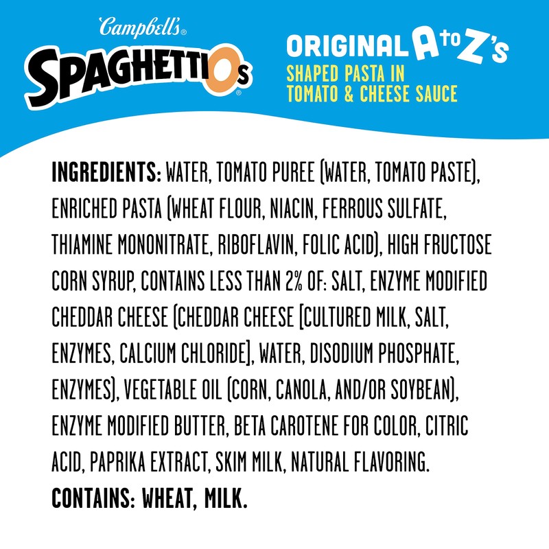 SpaghettiOs Original A to Z's Canned Pasta, Healthy Snack for