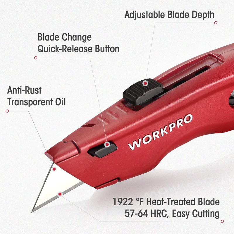 WORKPRO Premium Utility Knife, Retractable All Metal Heavy Duty Box