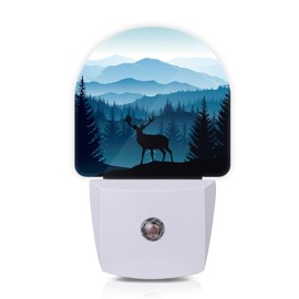 Axxitude Misty Mountains Forests Deer Night Lights Plug into Wall for Girls Boys Room,Night Light LED Lamp Dusk to Dawn Sensor Round Lamp for Bedroom Bathroom Hallway Home Wall Decor Nightlight