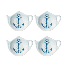 Supreme Housewares Sail Away Tea Bag Holders, Teapot Shaped Tea Bag Coasters Spoon Rests Saucer Seasoning Dish Set, Blue, 4 x 3 Inch, Set of 4