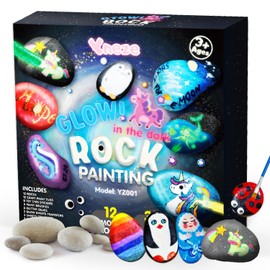 Yneze Stones for Painting Craft Set for Girls 3-12 Years - With Luminous Varnish Stickers & Metallic Colours, Creative Craft Gift