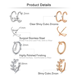 Mayhoop 16-Piece Ear Cuff, Face Piercings, Clip On Cartilage, Stainless Steel Earrings, Face Piercings, Fake Cartilage Hoop, Fake Nose Piercing for Men and Women, Stainless Steel