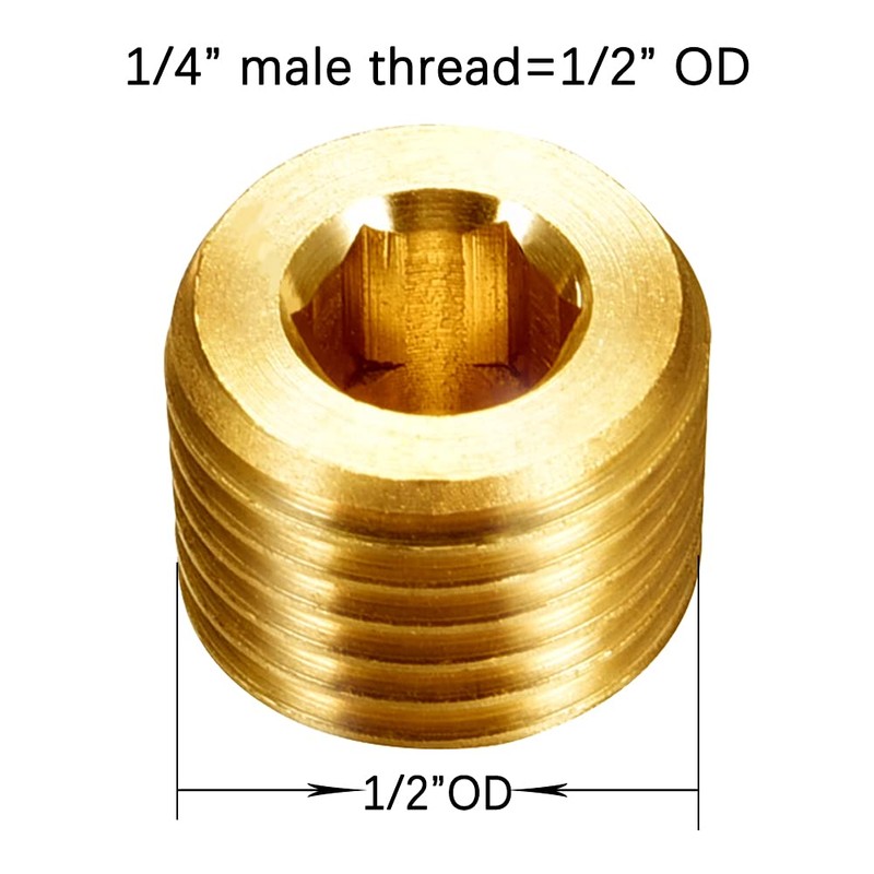 Joywayus Brass Hex Counter Sunk Plug 1/4" NPT Male Pipe