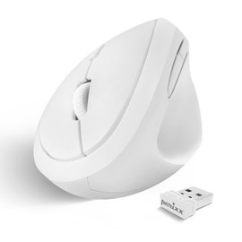 Perixx PERIMICE-719W - Mouse Vertical portátil inalámbrico - Clics silenciosos - Diseño para diestros - Blanco
