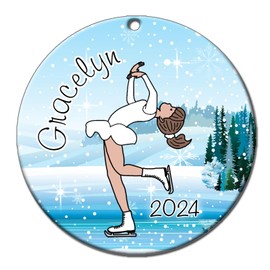 Ice Skating Ornament - Layback Spin, Figure Skater with Brown Hair