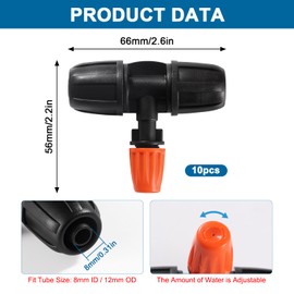 VooGenzek VooGenzek 10 Stücke Drei-Wege-Zerstäubungsdüse für 8/12 mm Tropfschläuche, Verstellbare Micro Drip BewäSserungssprinkler Emitter mit T-Anschluss Tropfbewässerung Zubehör, für Garten, Rasen