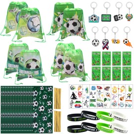 KingYH 60 Stück Fußball Mitgebsel Kindergeburtstag mit Fussball Kordelzugbeutel Fußball Flipperspiel Schlüsselanhänger Silikonarmband Tattoos Süßigkeiten Taschen jungen Fussball Gastgeschenke