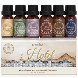 SNOWSEN Fragrance Oils Hotel Set—Santal, Luxury Night, White Tea & Thyme, Gardenia Bloom, Dream Walk, Citrus Amber, Essential Oils for Diffuser, Candle & Soap Making, Luxury Diffuser Oils Scents