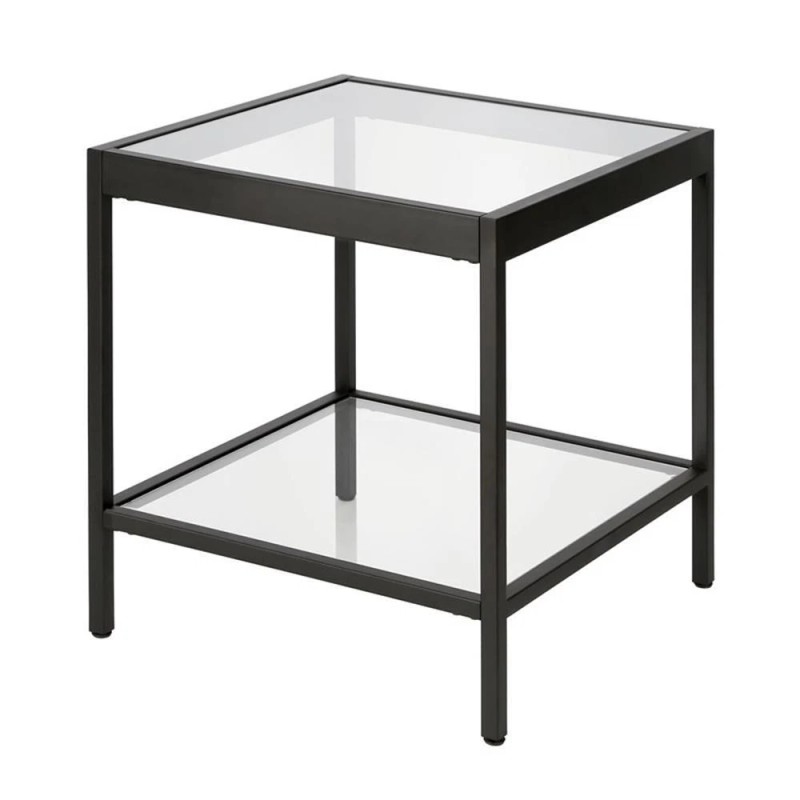Pemberly Row Modern Metal/Tempered Glass Side Table in Black Bronze